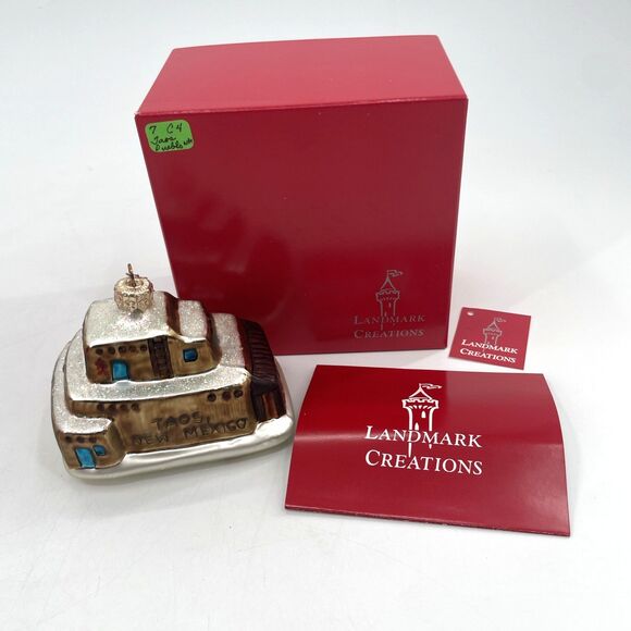 Landmark Creations Taos Pueblo Glass Ornament New Mexico Hand Painted 1998 VTG - Picture 2 of 11
